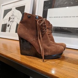 Diesel lace up wedge suede booties